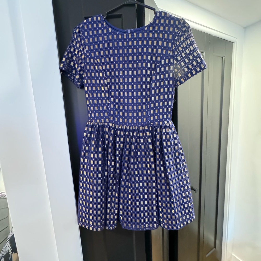 Blue and gold mini dress.